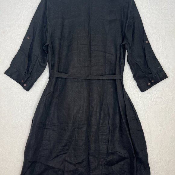 Ulla Popken 100% Linen Black Prairie Tie Waist Boho Cottage sz 12/14 Lagenlook - Picture 5 of 9